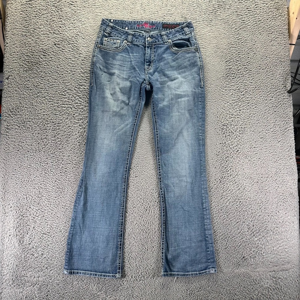 Rock and Roll Cowgirl Jeans Womens 31x34 Blue Cotton Denim Bootcut Faded Stretch